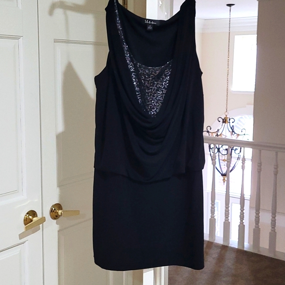 NWT SL Fashions Drape Front Mini Dress with sequin inset SZ 14